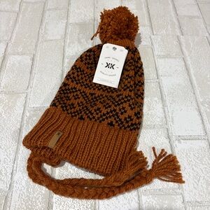 Krochet Kids Cozy Knit Pom-Pom Hat Orange and Black Tassel NEW One Size NWT